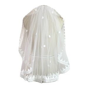 Bridal / Communion Veil Organza with Lace Flower Appliqué White
